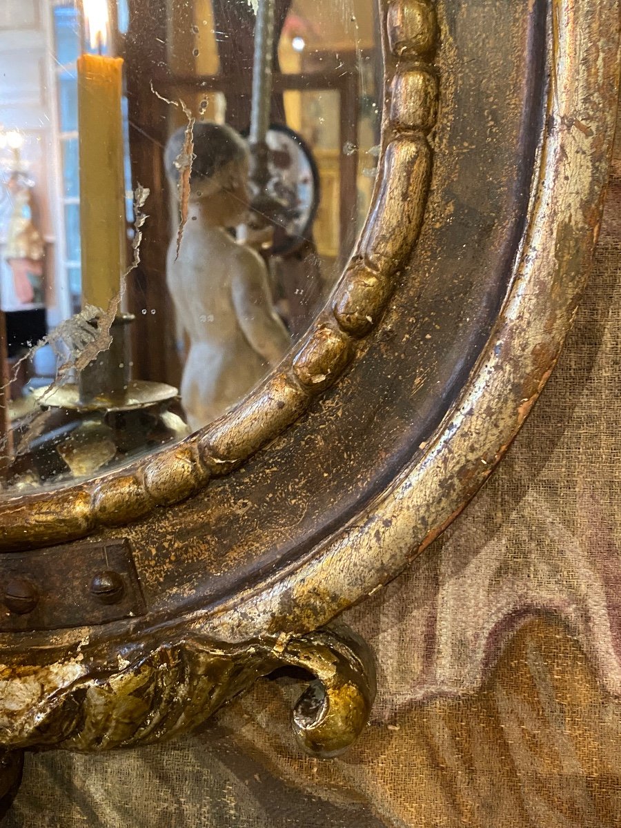 Pair Of Italian Mirrors In Carved Wood 18th With Their Arm Of Light And Their Silvering-photo-2