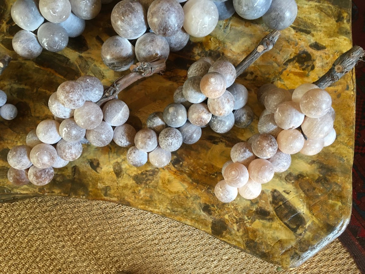 Bunches Of Grapes In Alabaster Of Different Sizes (italy 20th Century)-photo-3