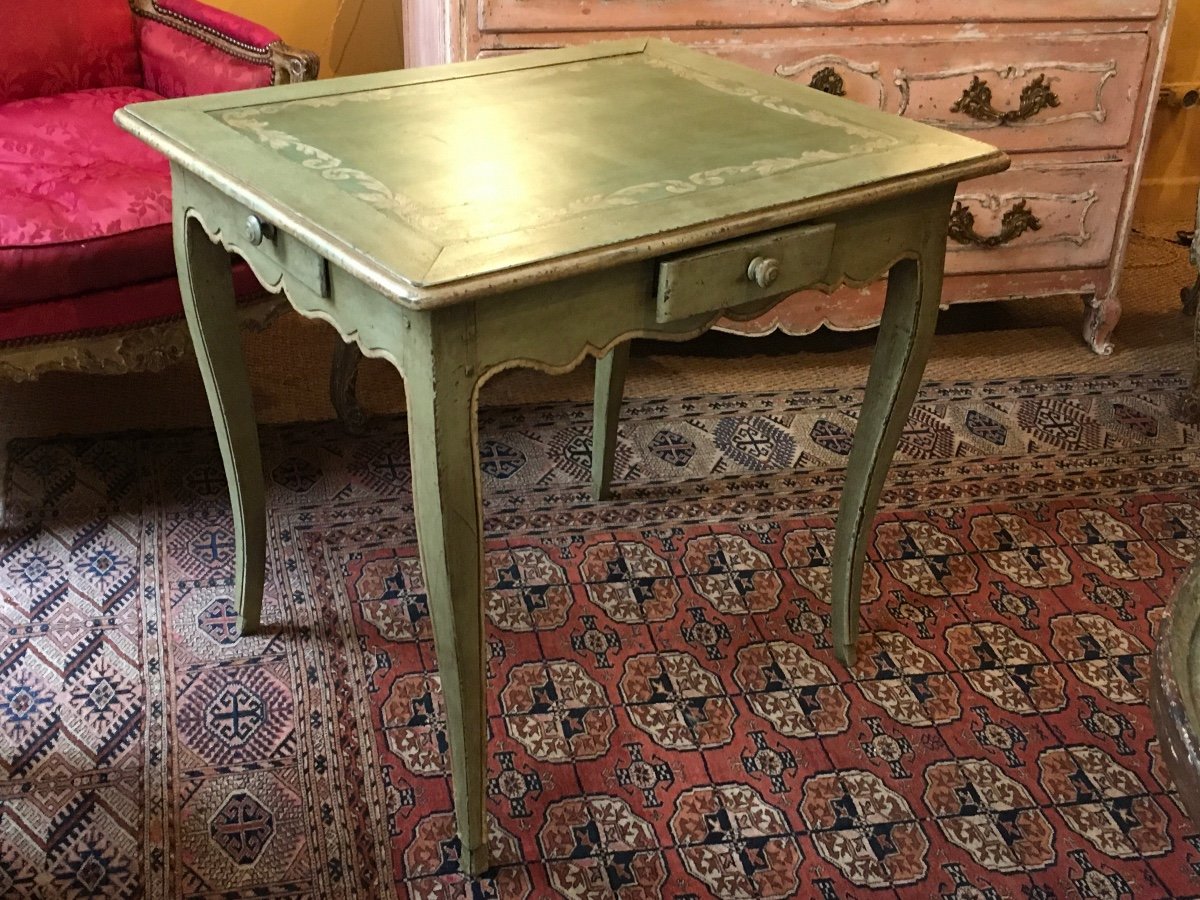 Table à Jeux Peinte D’époque XVIII ème Avec 4 Tiroirs En Ceinture ( Sud De La France )-photo-3