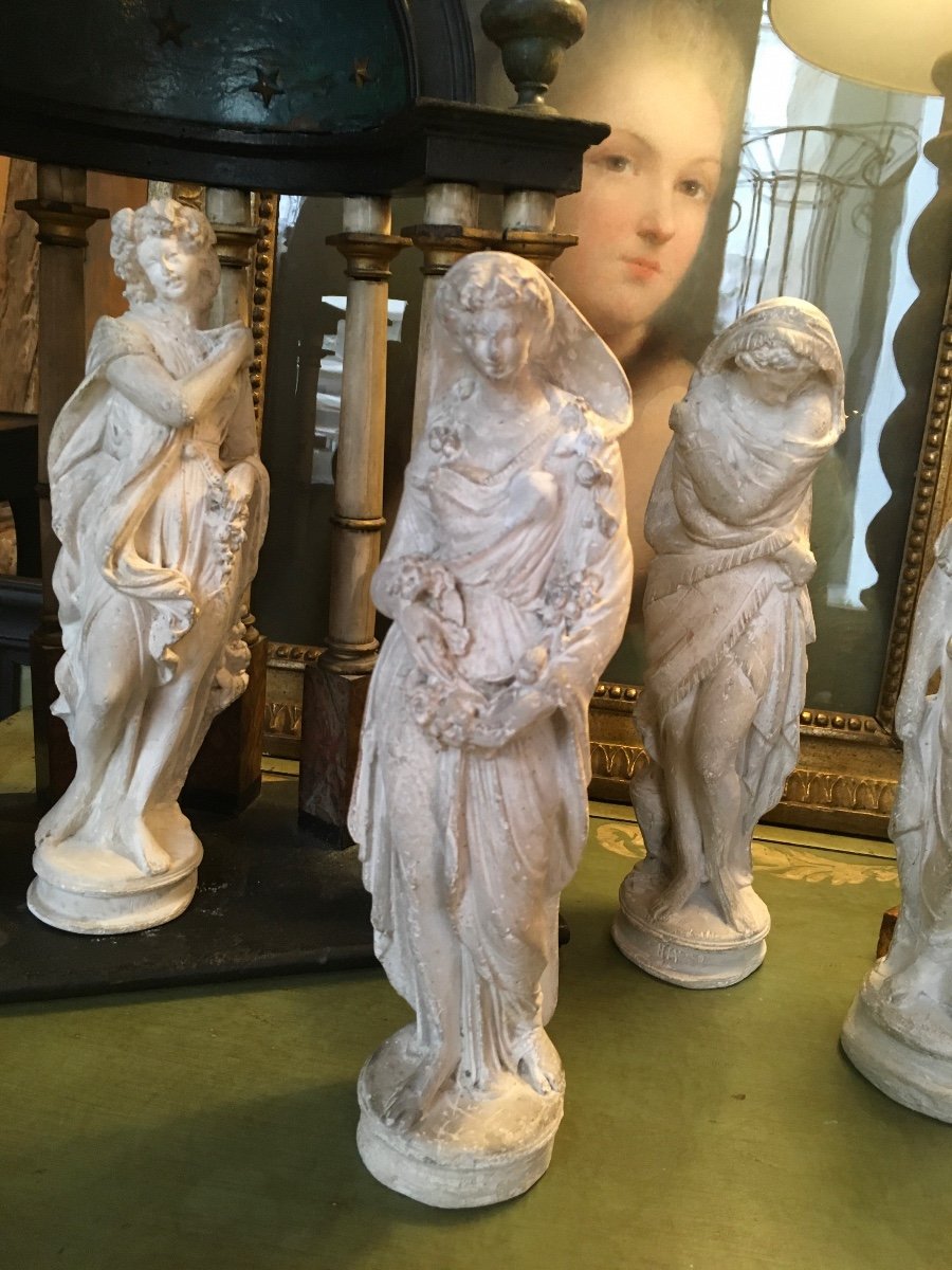 Suite De 4 Statuettes En Plâtre D’atelier Représentant Les 4 Saisons D’époque Fin XIX ème -photo-4