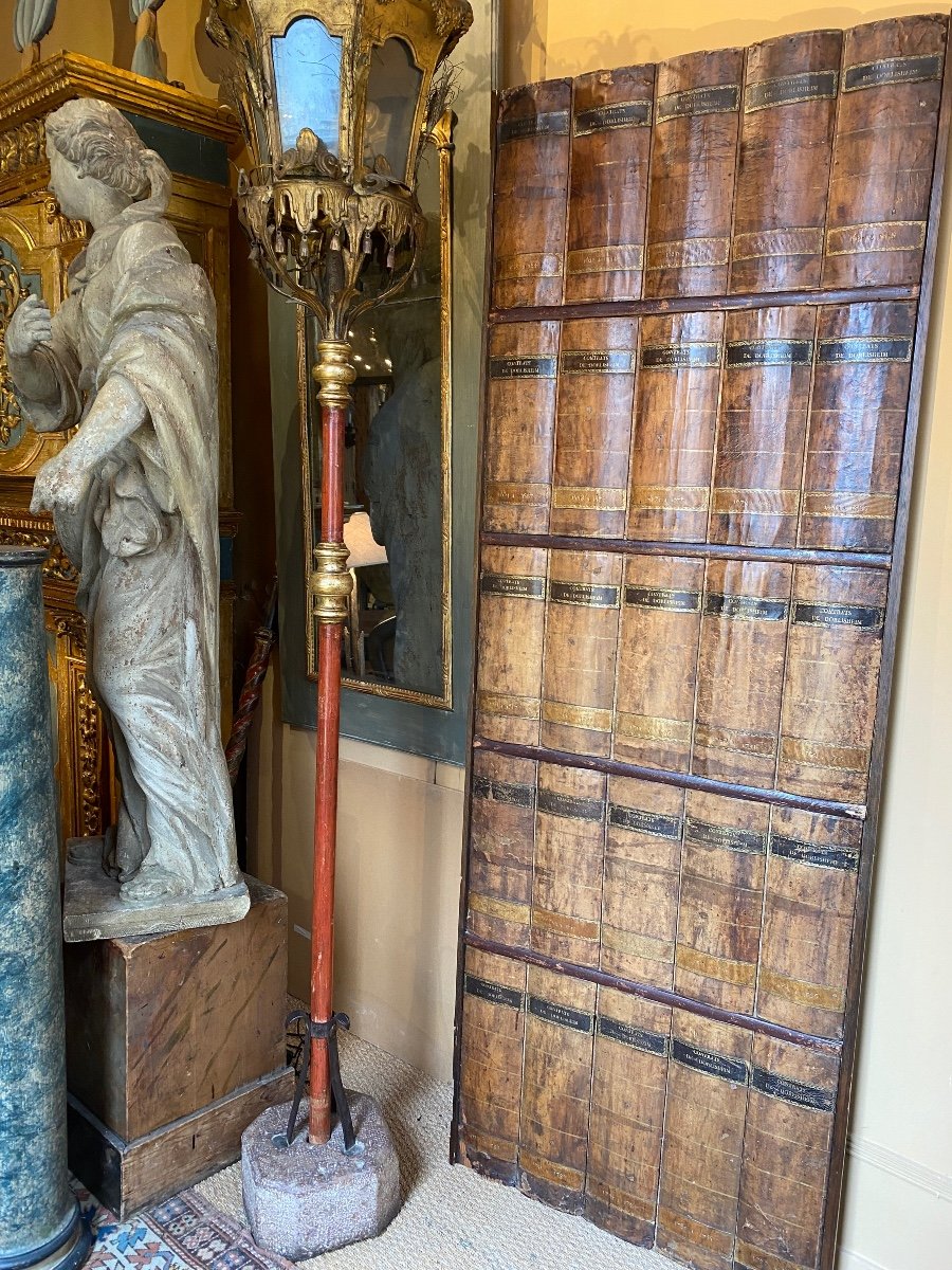 Wooden Panel Covered With 18th Century Leather Bindings (can Be Used As A Door)