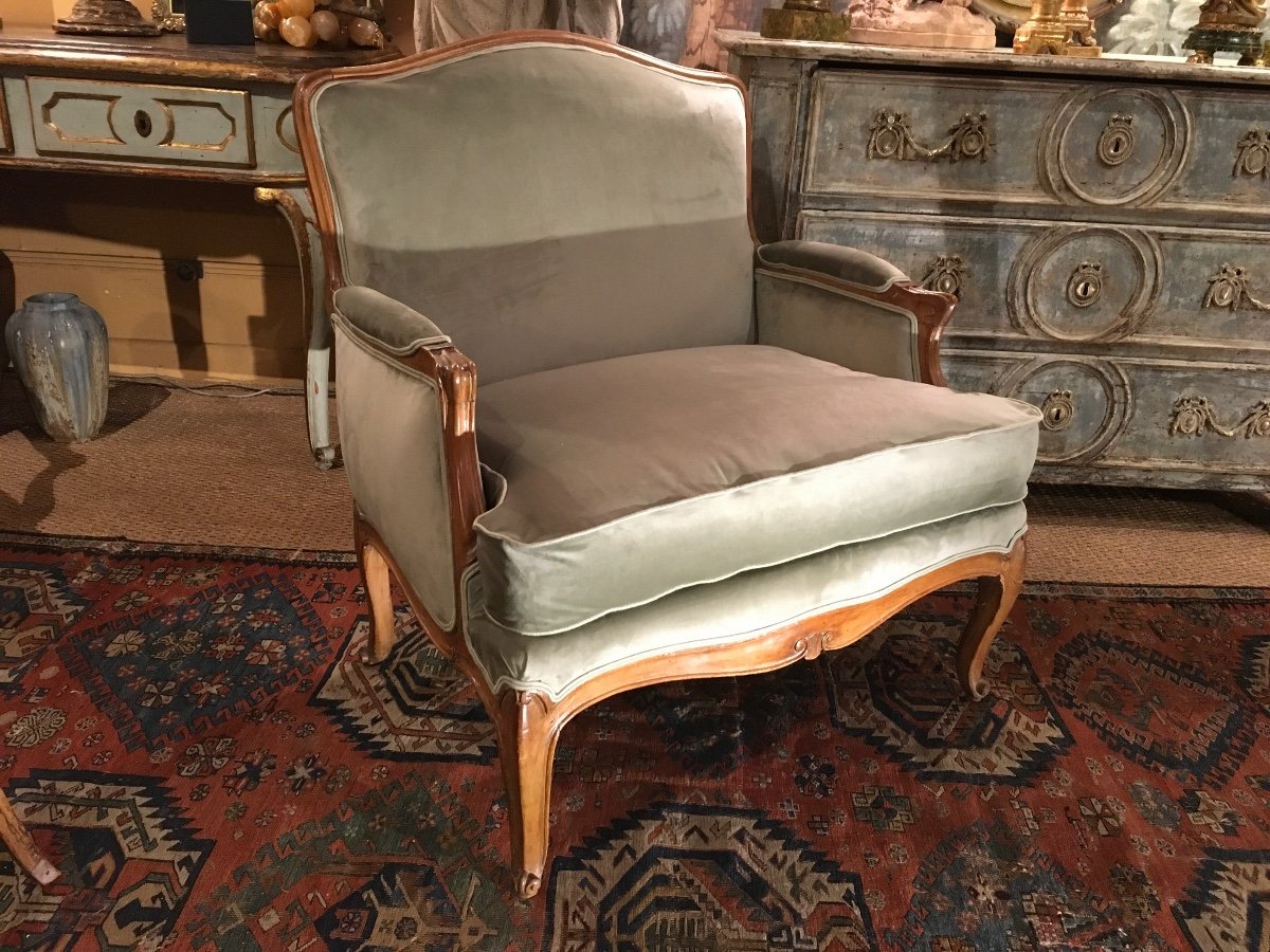 Marquise En Bois Naturel D’époque Louis XV  ( Velours Neuf )