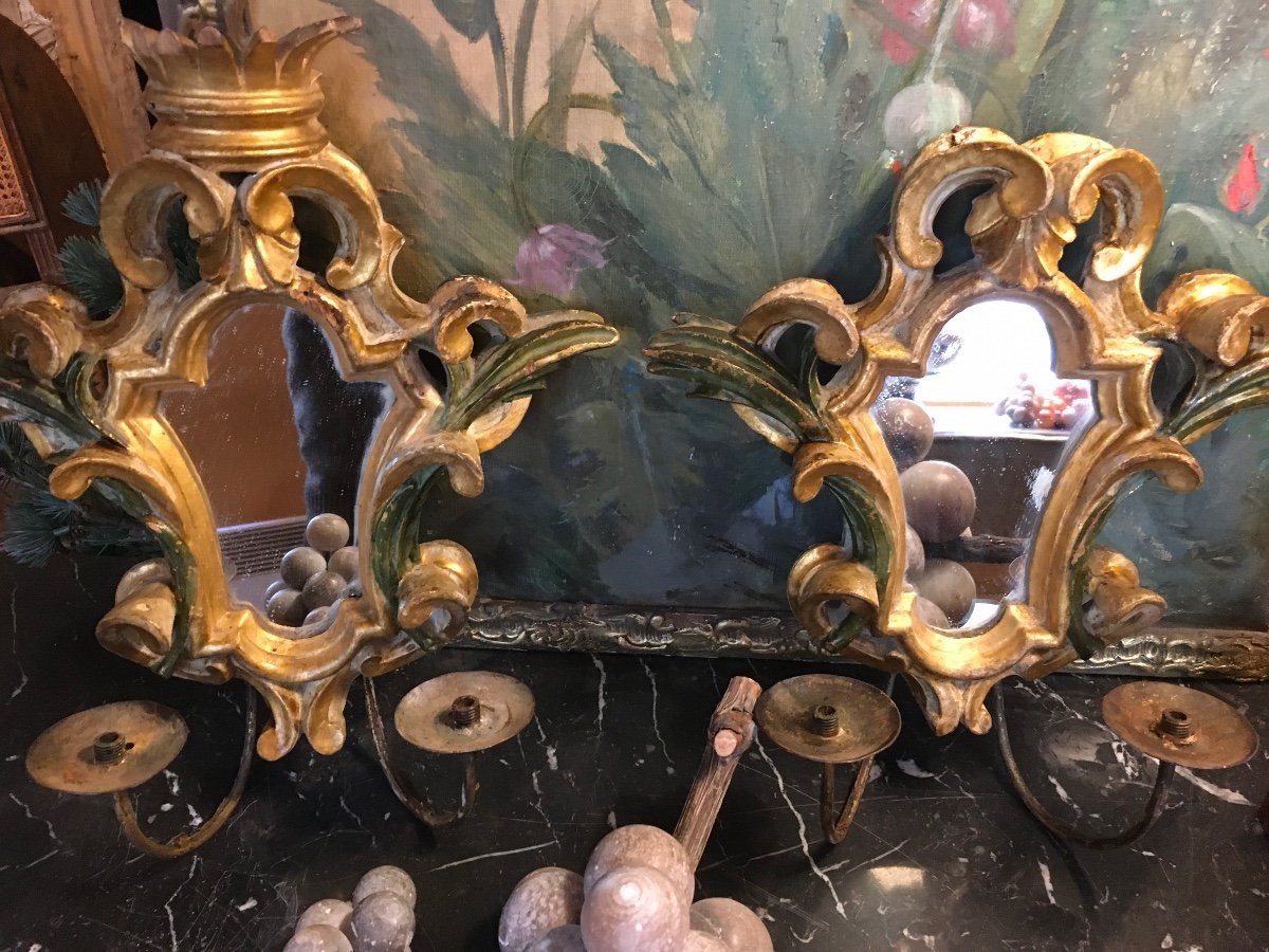 Pair Of Small Italian Gilded Wood Mirrors (1940s)