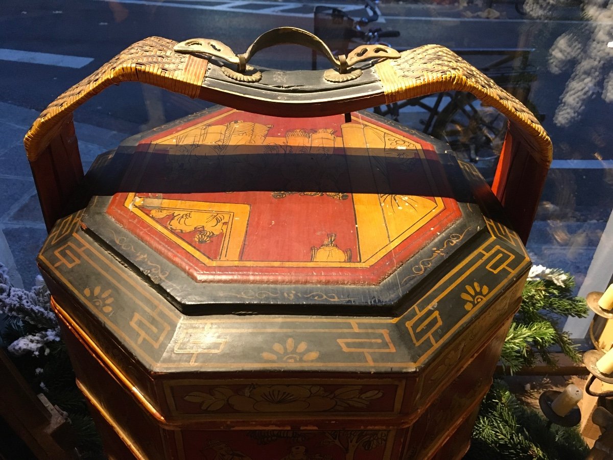 Chinese Lacquered Box With Compartments (picnic) Early 20th Century -photo-1