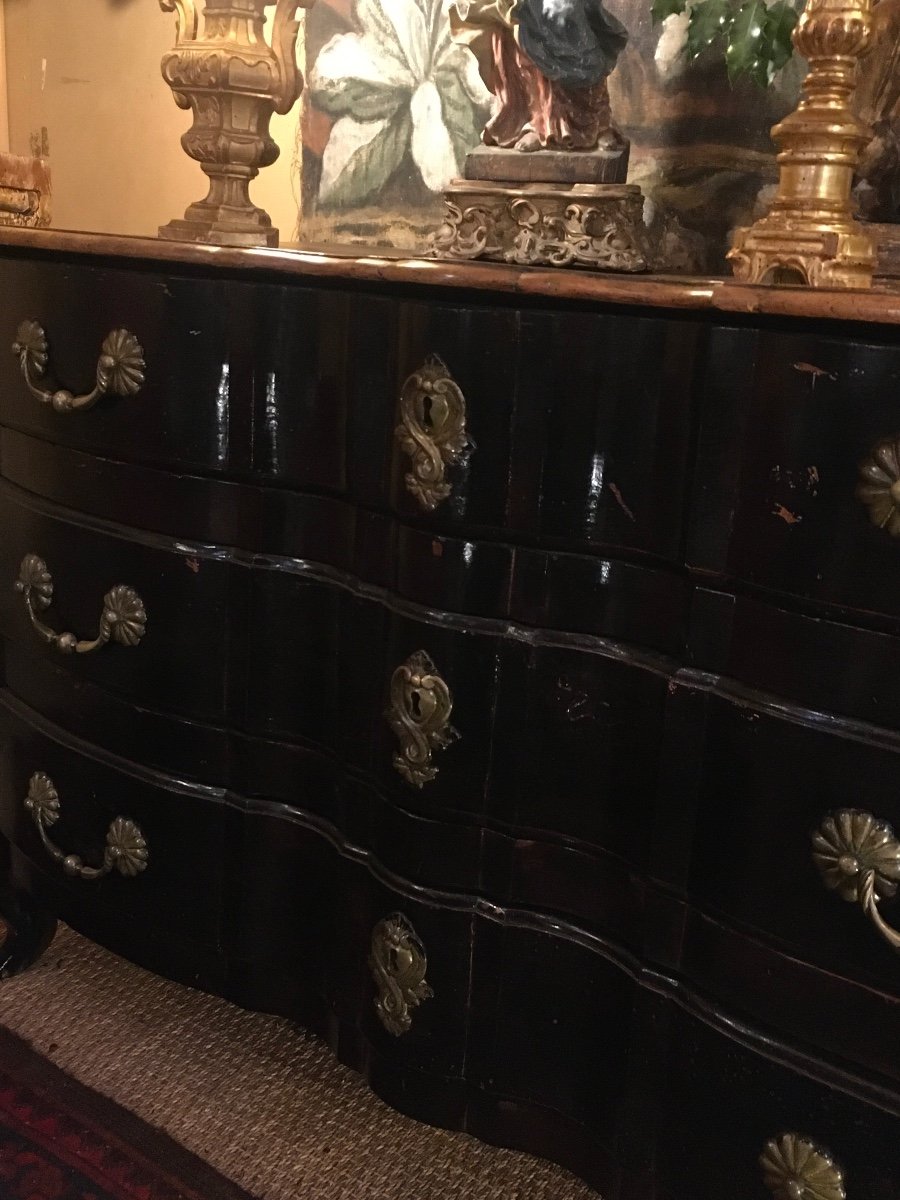 18th Century Crossbow Double Chest Of Drawers 3 Drawers In Lacquered Wood Front And Natural Wood Top -photo-2