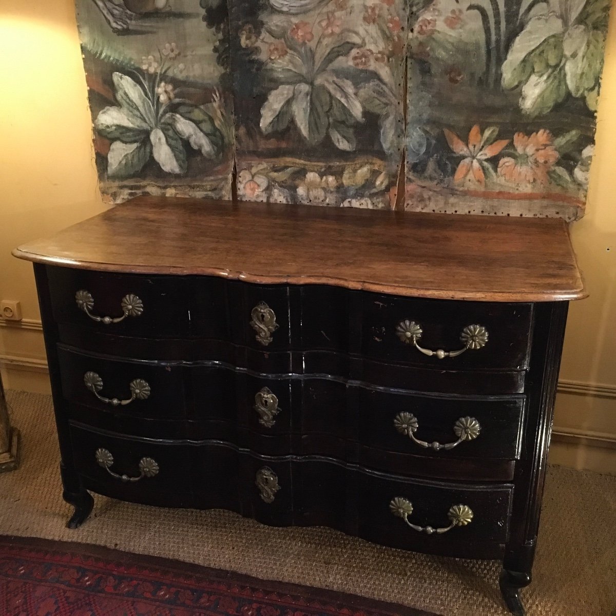 18th Century Crossbow Double Chest Of Drawers 3 Drawers In Lacquered Wood Front And Natural Wood Top -photo-3