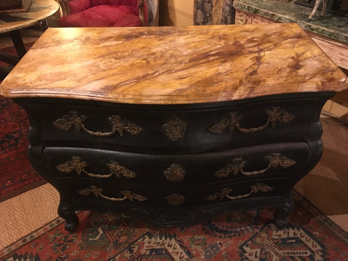 Curved Chest Of Drawers On 3 Sides Faux Marble Top 20th Century -photo-3