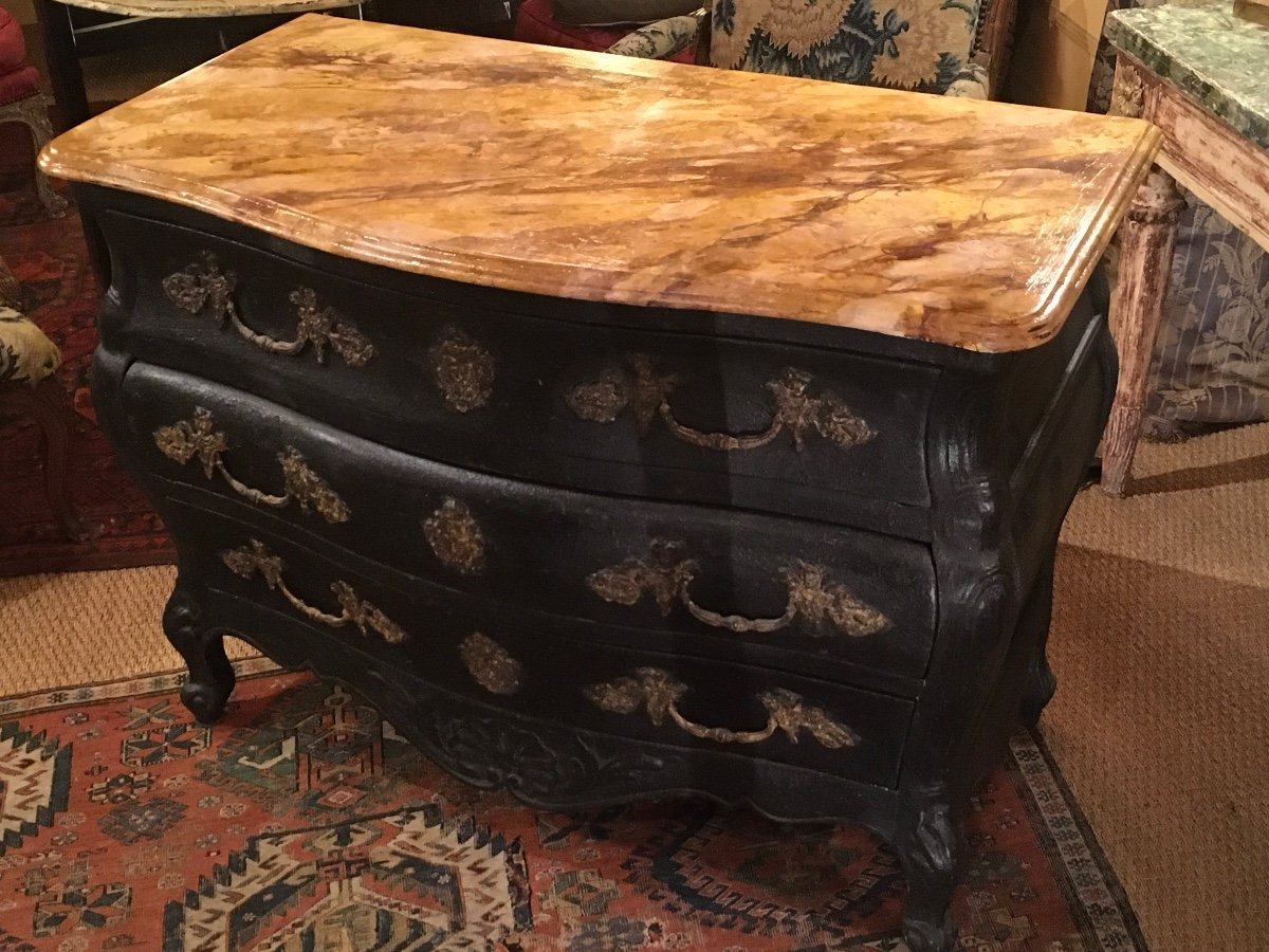 Curved Chest Of Drawers On 3 Sides Faux Marble Top 20th Century -photo-4