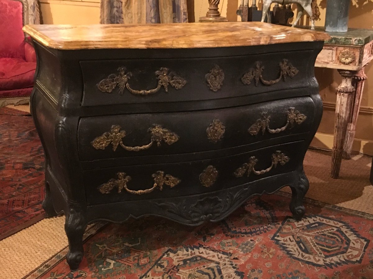 Commode de théâtre Galbée Sur 3 Côtés Plateau Faux-marbre XX ème 