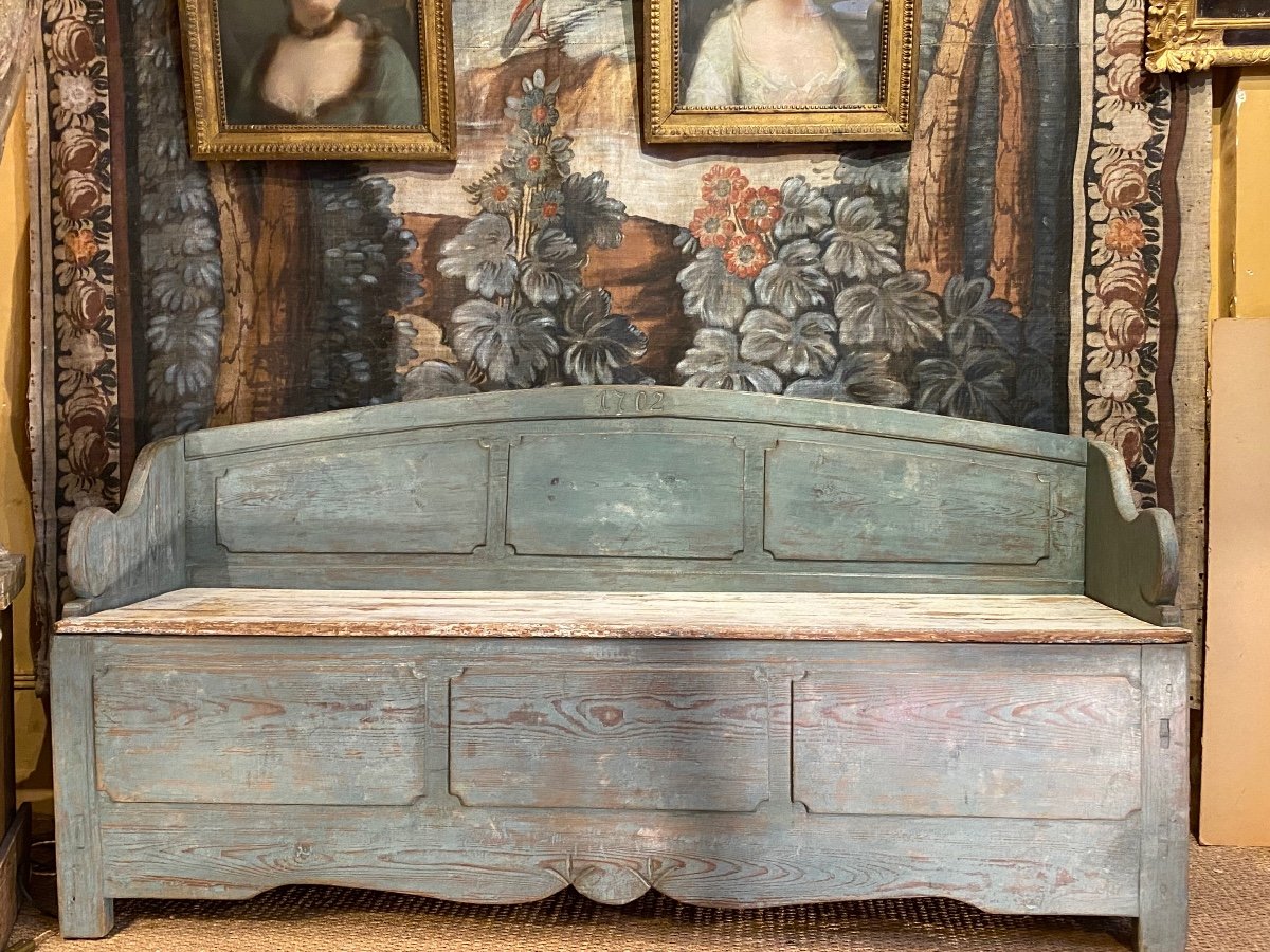 19th Century Painted Swedish Chest Bench-photo-2