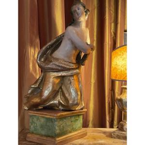 Statue In Golden Wood And Polychrome Eighteenth Time