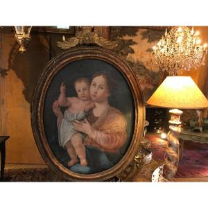 Framed Italian Canvas Depicting A Virgin And Child (early 19th Century)