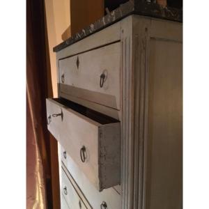 Louis XVI Period Painted Cabinet With 6 Drawers And Marble Top