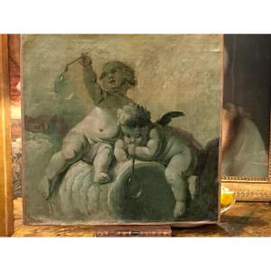 Hstoile Marouflée Sur Carton époque 18 ème ( Putti )