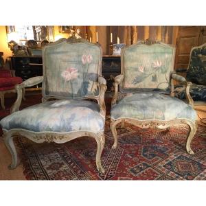 Pair Of 18th Century Painted Seats (south Of France)