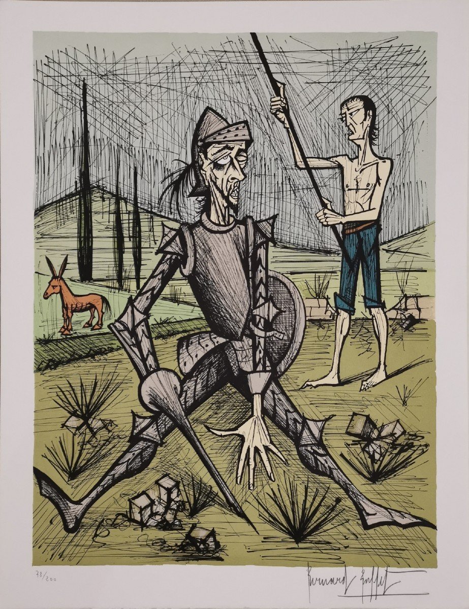 Bernard Buffet, Rarissime Portefolio Don Quichotte, 10 Lithographies-photo-2