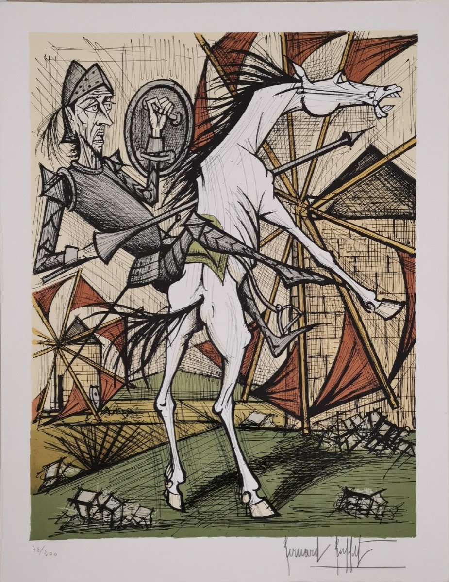 Bernard Buffet, Rarissime Portefolio Don Quichotte, 10 Lithographies-photo-3