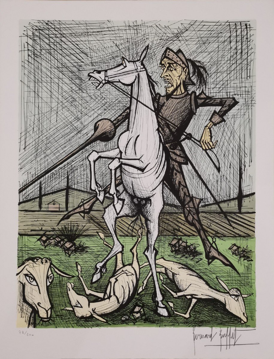 Bernard Buffet, Rarissime Portefolio Don Quichotte, 10 Lithographies-photo-4