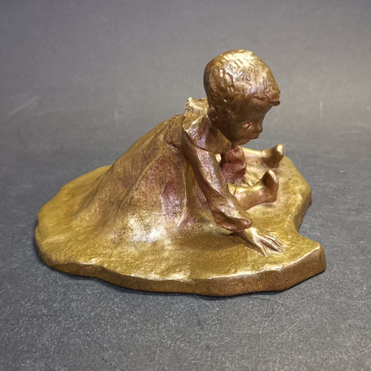 Seated Child, Signed Bronze-photo-2