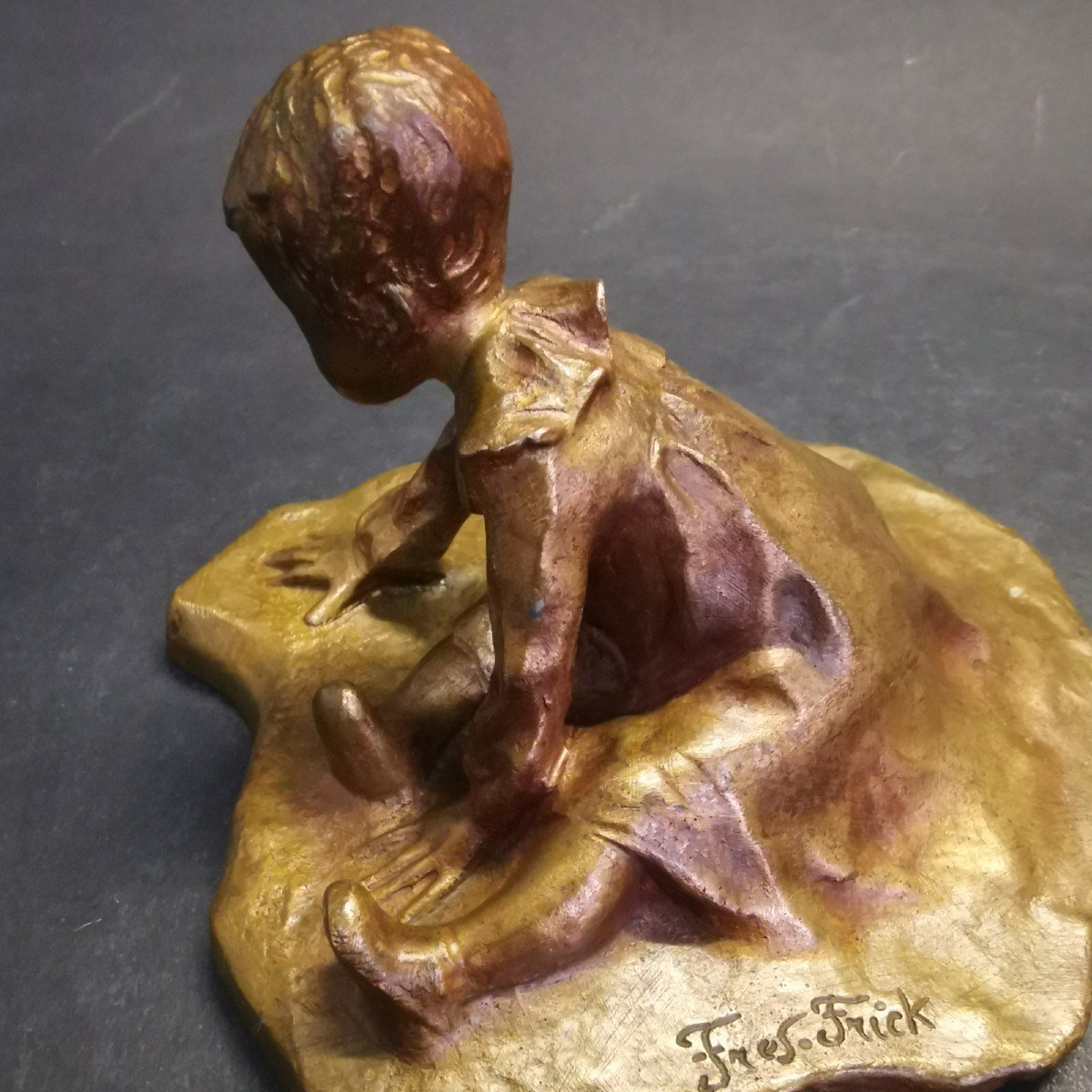 Seated Child, Signed Bronze-photo-4