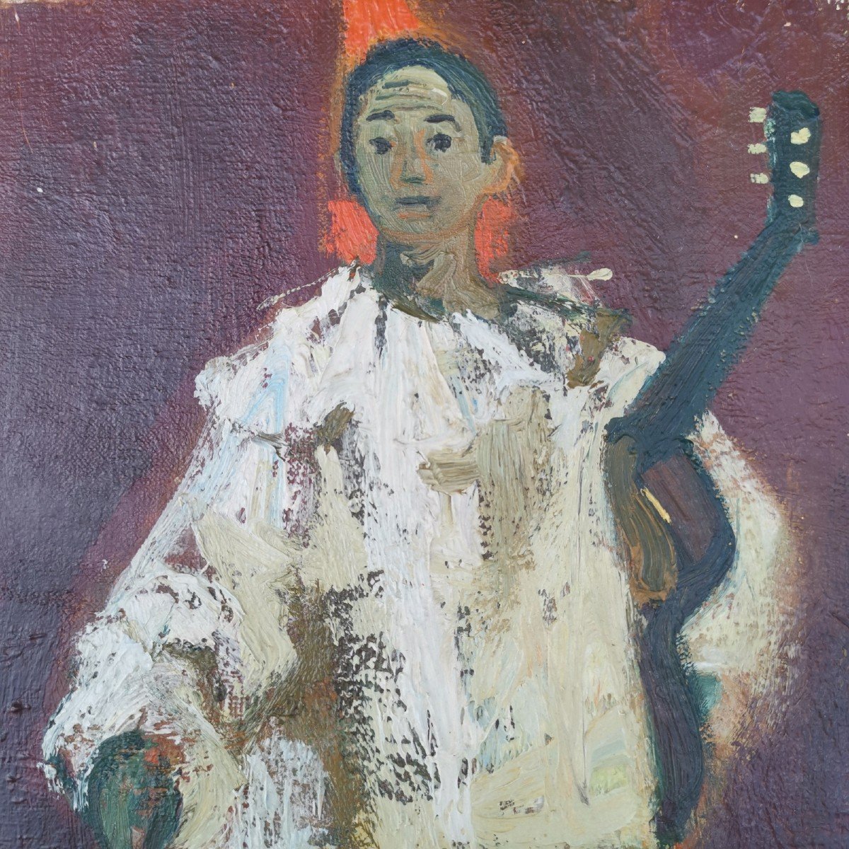 Fontanarosa Lucien (1912-1975), Clown Guitariste (huile Sur Toile)-photo-2