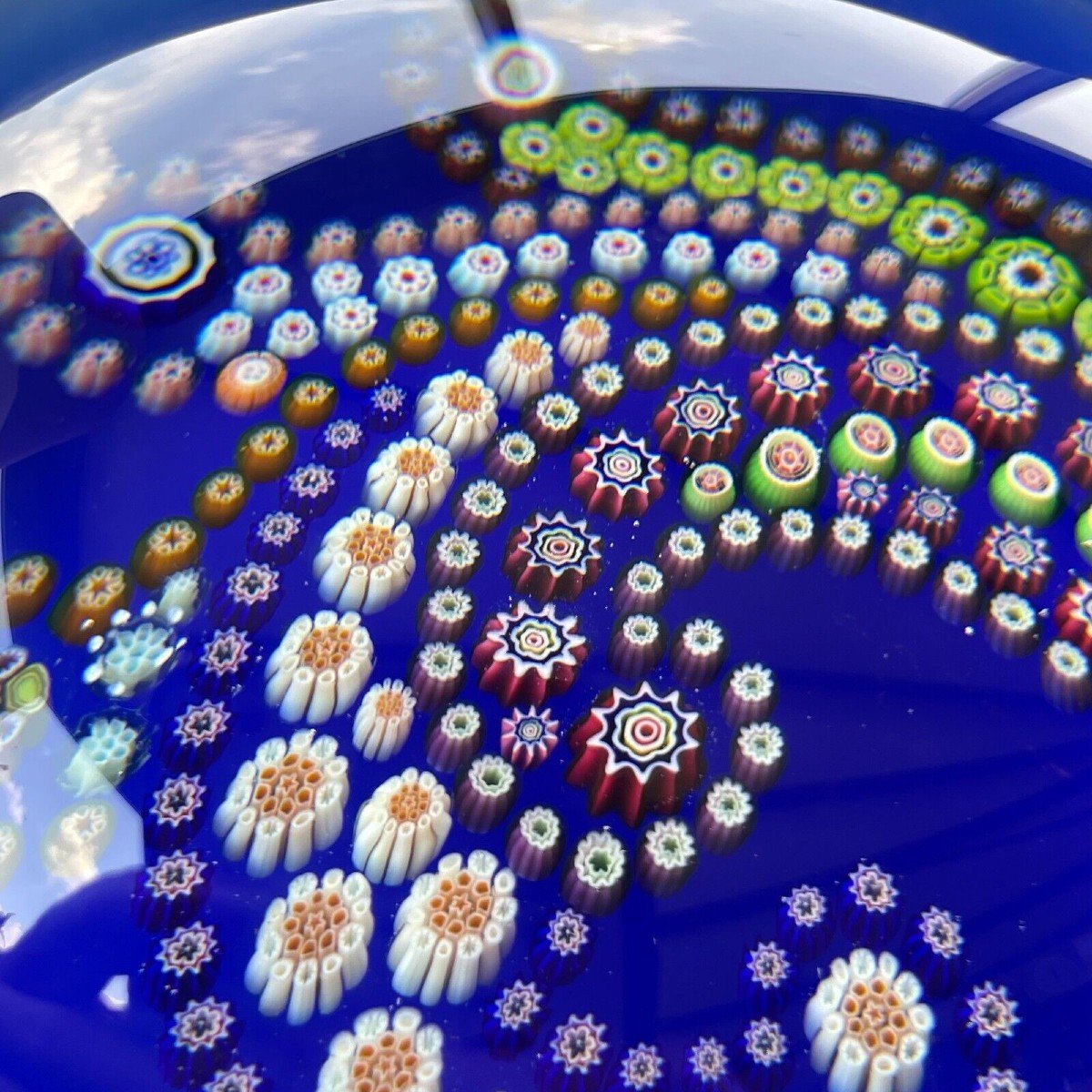 Baccarat, Sulphide Blue Millefiori Paperweight, Stamped-photo-3