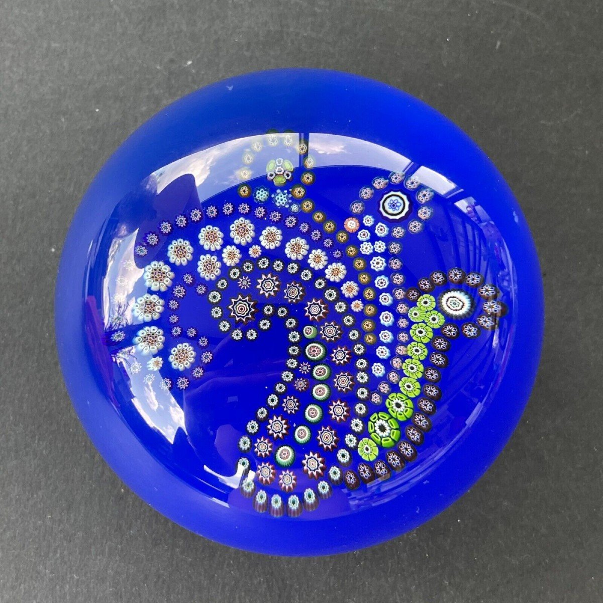 Baccarat, Sulphide Blue Millefiori Paperweight, Stamped-photo-4