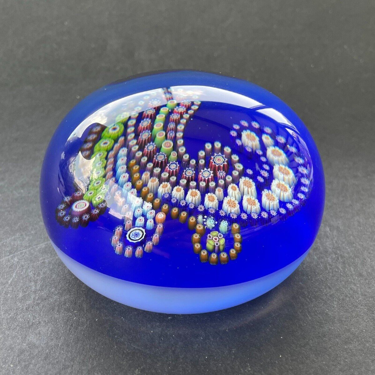 Baccarat, Sulphide Blue Millefiori Paperweight, Stamped-photo-6