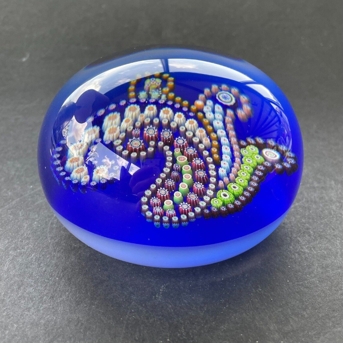 Baccarat, Sulphide Blue Millefiori Paperweight, Stamped-photo-8