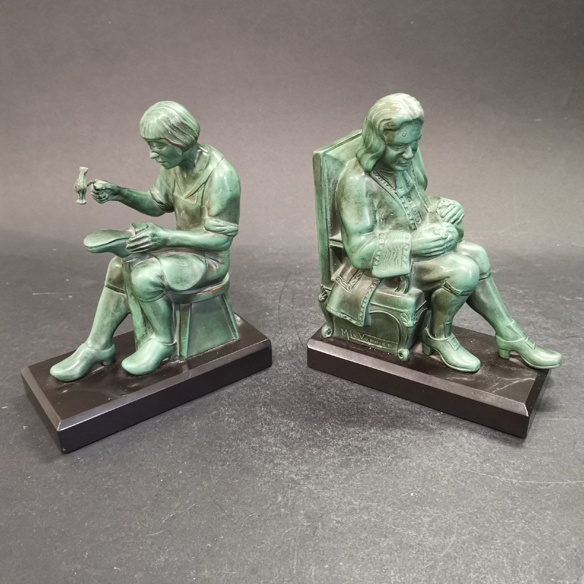 Max Le Verrier Pair Of Bookends: The Shoemaker And The Financier