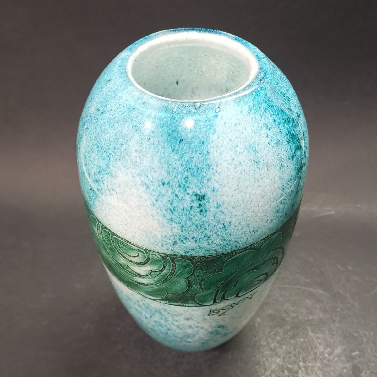 LEGRAS, Vase Art-déco En Verre Bleu Et Vert, Dégagé à L’acide-photo-1