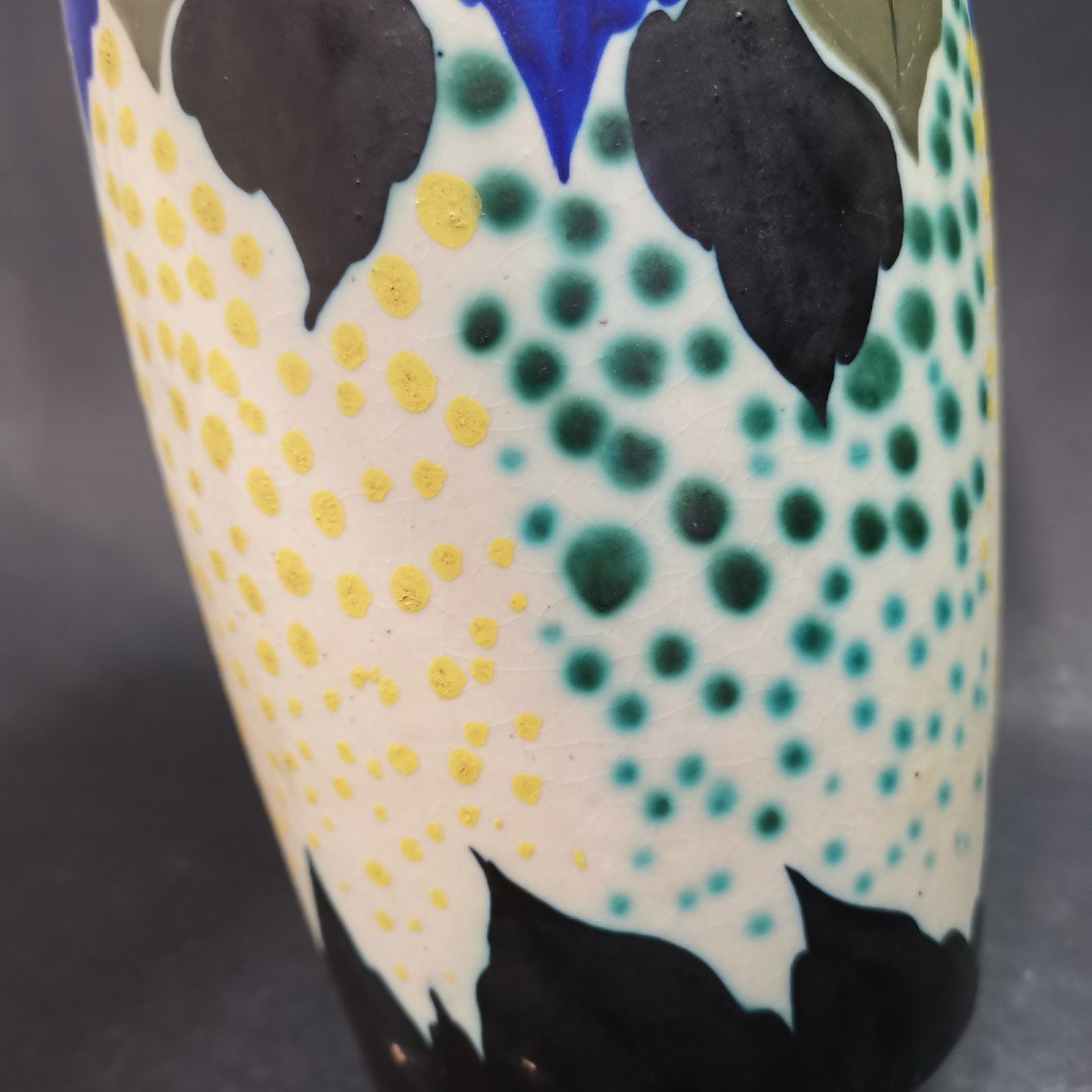 d'Argyl, Art Deco Period High Ceramic Vase With Floral Decoration-photo-2