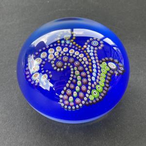 Baccarat, Sulphide Blue Millefiori Paperweight, Stamped