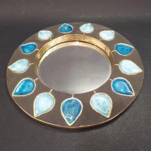 Blue Ceramic "spikes" Mirror Mithé Espelt Ceramics (circa 1952)