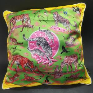 Hermès Paris, Printed Silk Cushion, "feline Tenderness" Pattern, 48 X 48 Cm