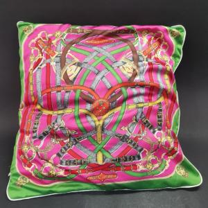 Hermès Paris, Printed Silk Cushion, "cavalcadour" Pattern, 48 X 48 Cm