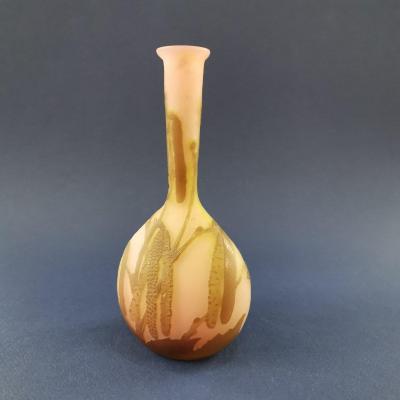 Gallé Émile, Small Berluze Vase With Birch Kitten Decor