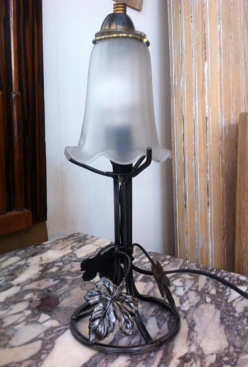 Art Deco Period Wrought Iron Lamp-photo-2