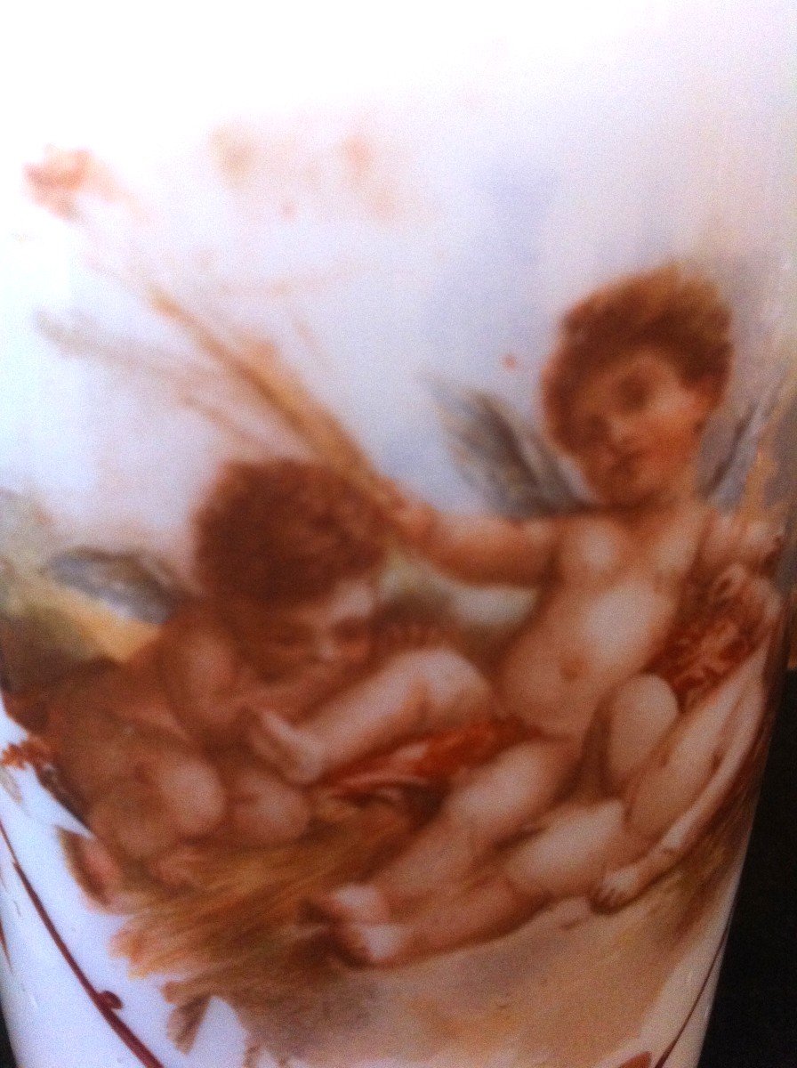 Pair Of Opaline Vases "the Cherubs"-photo-2