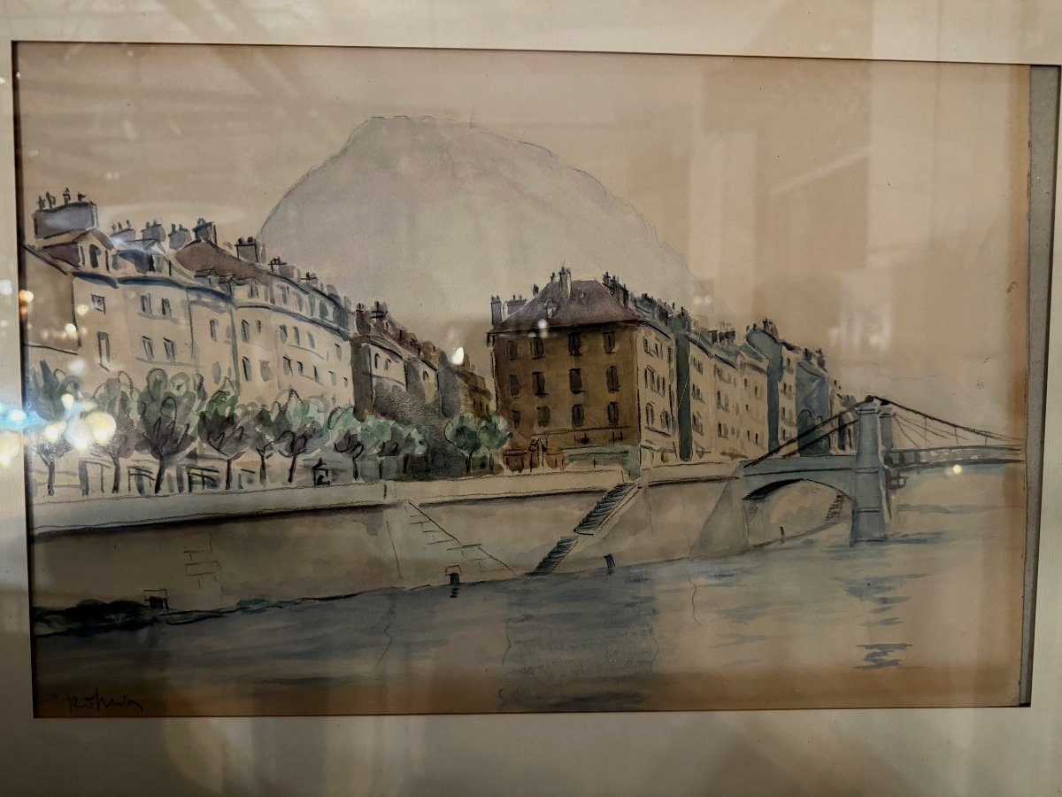 View Of Lyon Watercolor Drawing-photo-3