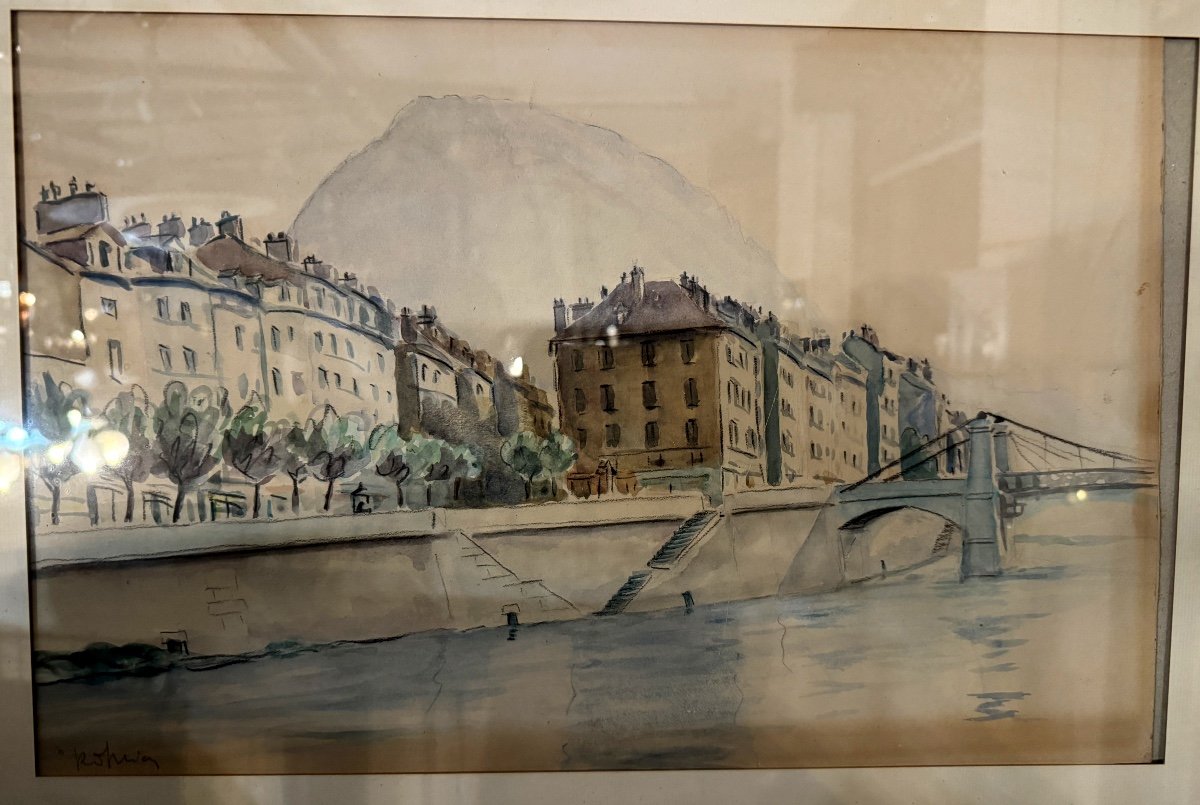 Vue De Grenoble dessin aquarellé