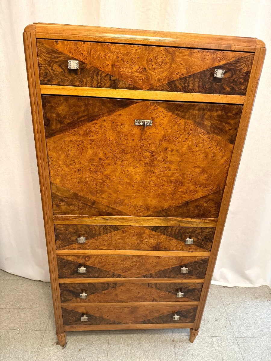 Art Deco Period Speckled Maple Secretary-photo-2