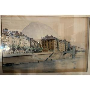 View Of Lyon Watercolor Drawing