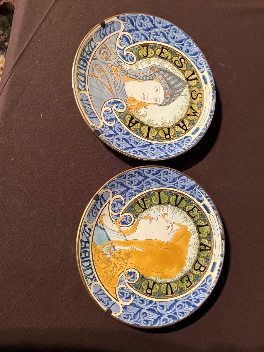 Pair Of Art Nouveau Lunéville Earthenware Plates-photo-2