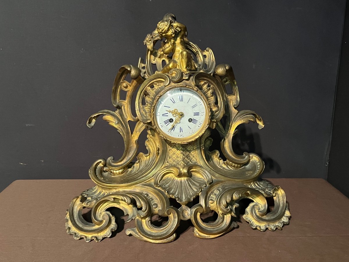 Importante Pendule En Bronze Style Louis XV 