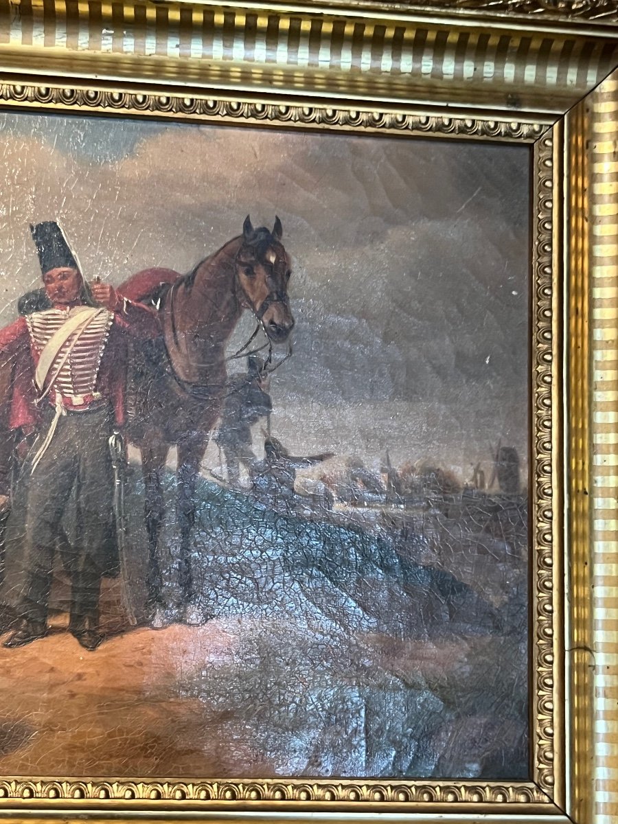 Oil On Canvas Representing A Military Scene-photo-2