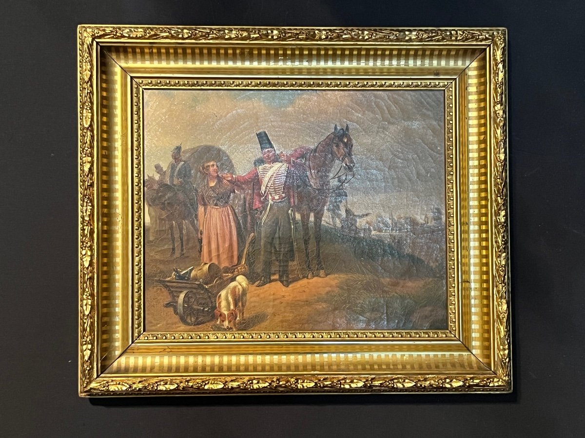 Oil On Canvas Representing A Military Scene