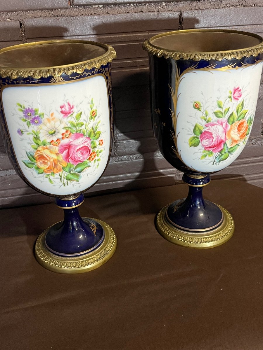 Paire De Vases En Porcelaine De Sevres Décor Floral -photo-2