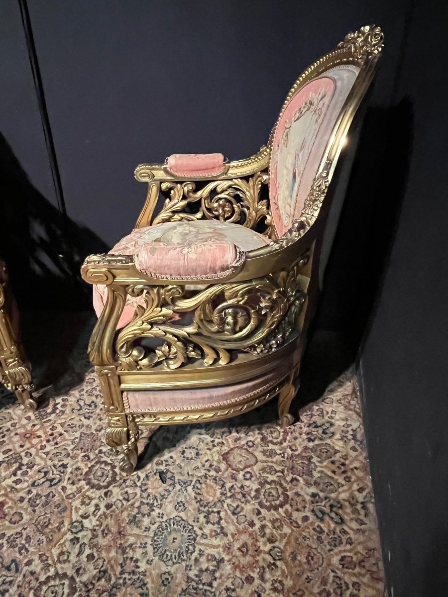 Spectaculaire Paire De Bergères De Style Louis XVI Napoléon III D’apparat -photo-4