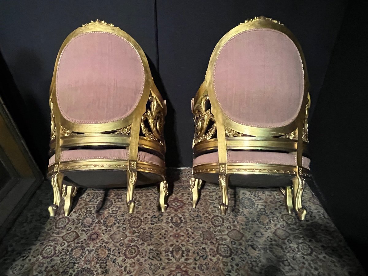 Spectaculaire Paire De Bergères De Style Louis XVI Napoléon III D’apparat -photo-4